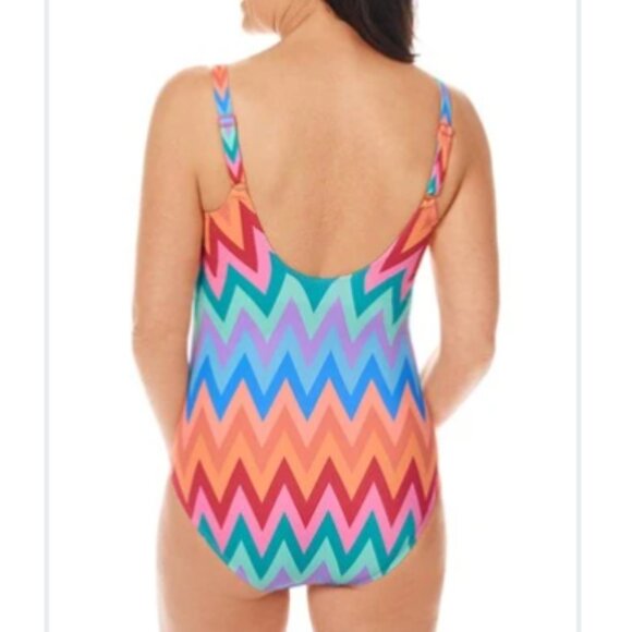 Amoena Ecuador One-Piece Swimsuit Colorful Chevron size 12 Cup C NWT Mastectomy - Picture 2 of 13
